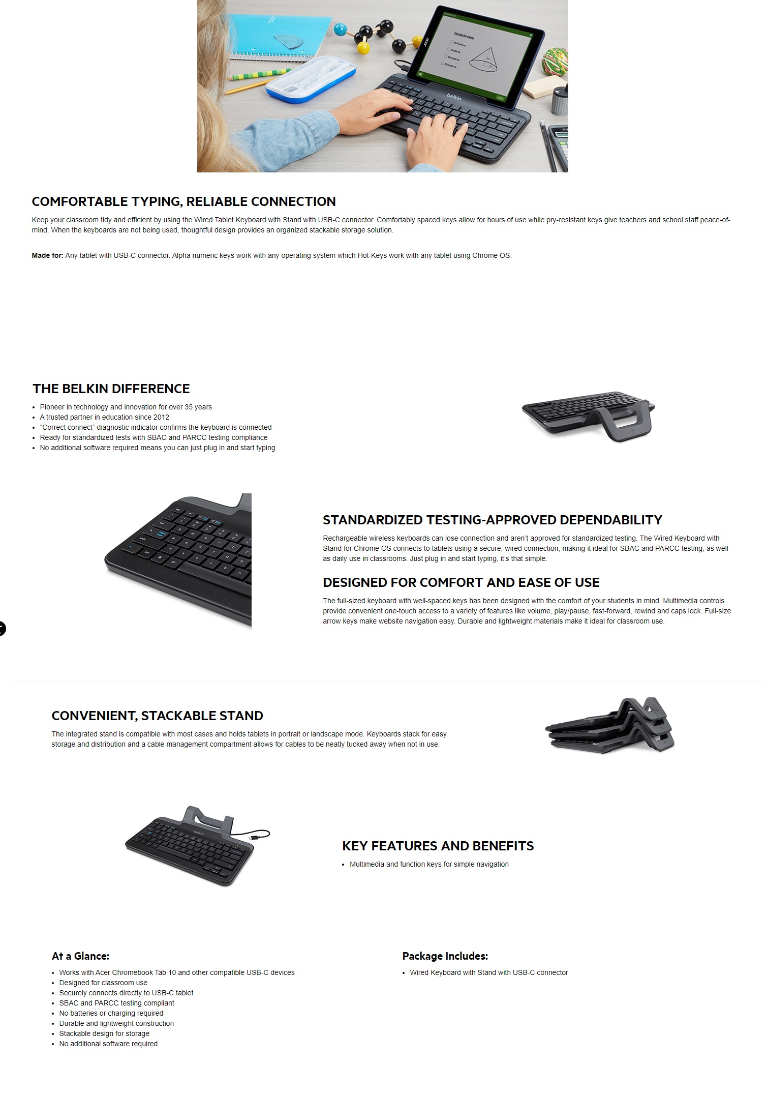 Wired Tablet Keyboard with Stand for Chrome OS